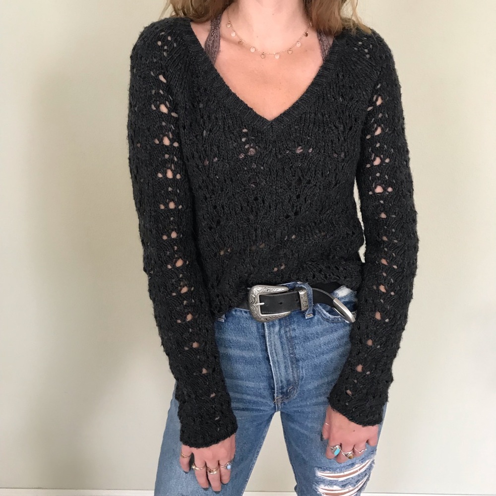American Eagle Dark Grey V-Neck Sweater